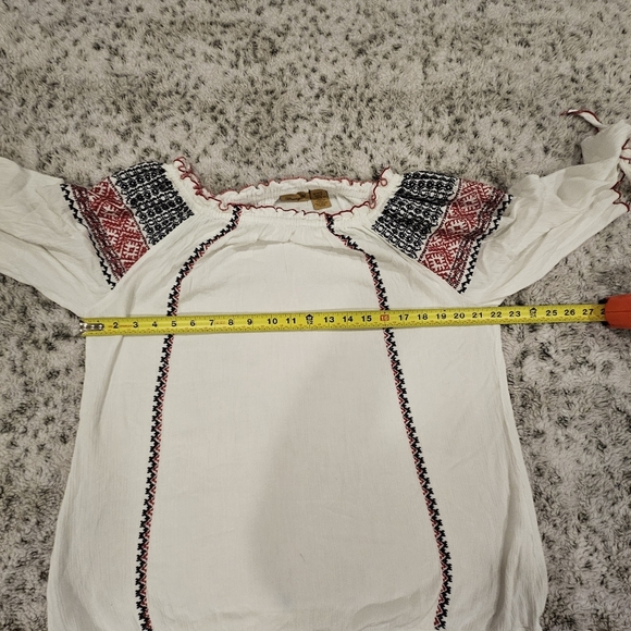 Wrangler SZ M Gypsy Boho Hippie Peasant Embroidered Elastic Boat Neck Blouse - Picture 4 of 10